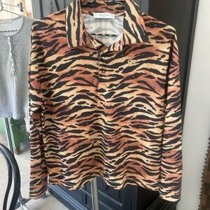 Roseanna Tiger Print Cotton Long Sleeve Polo Snap Buttons Shirt Size EU 34 US 2